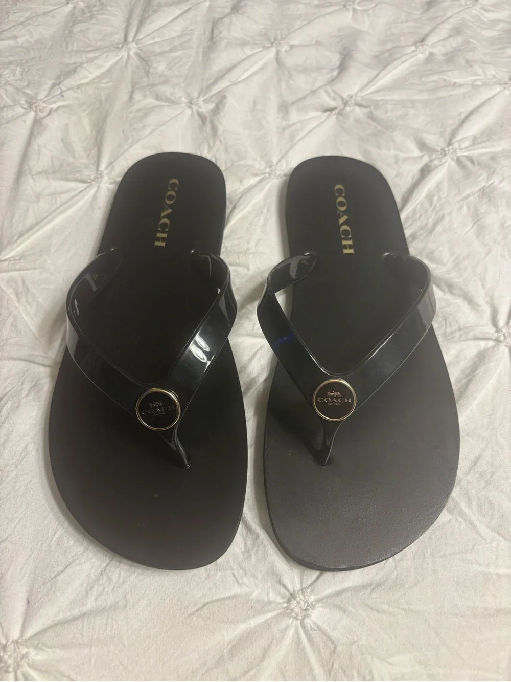 COACH Black Jelly Logo Disc Flip Flop Sandals
